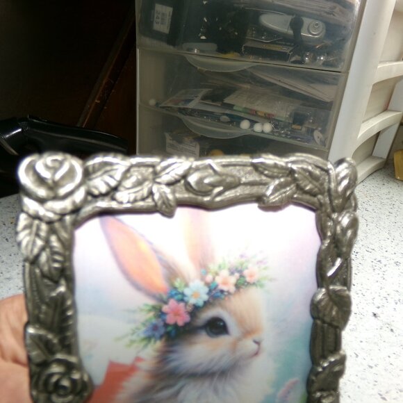 metal & glassed frame with bunny picture. - Picture 3 of 4